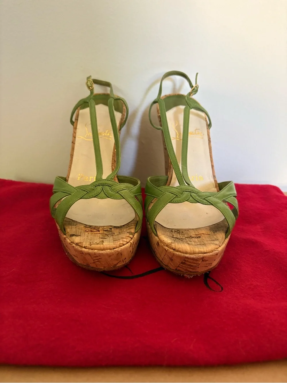 Christian Louboutin Green Cork Wedge Sandals